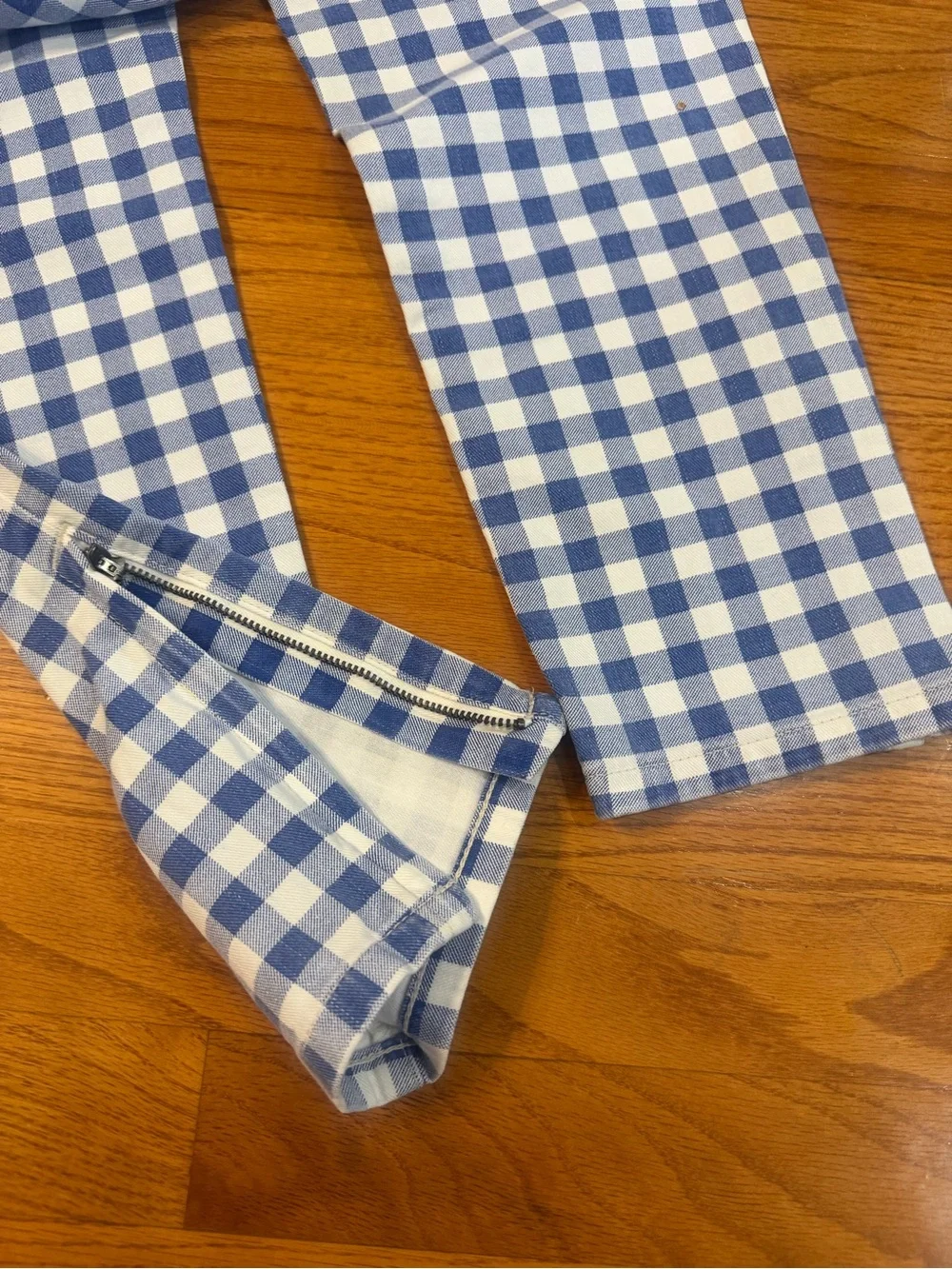 Y2K Ralph Lauren Girls Gingham Check High-Rise Jeans in Blue and White 16